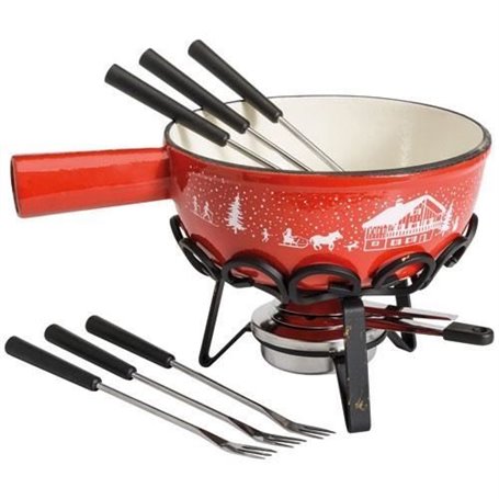 Tableandcook Service a fondue savoyard frise hiver rouge 22cm - sh-c20