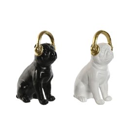 Figurine Décorative Home ESPRIT Blanc Noir Doré Chien 12 x 18 x 30 cm 