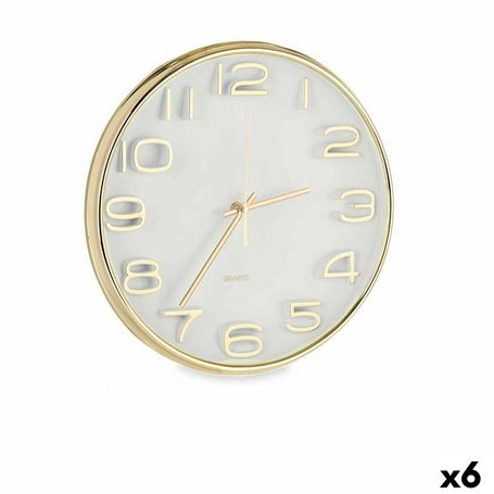 Horloge Murale Carré Rond Doré verre Plastique 33 x 33 x 5,5 cm (6 Uni