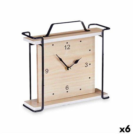 Horloge de table Noir Métal Bois MDF 23 x 21 x 7 cm (6 Unités)