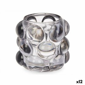 Bougeoir Microsphères Gris Verre 8,4 x 9 x 8,4 cm (12 Unités)