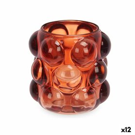 Bougeoir Microsphères Orange Verre 8,4 x 9 x 8,4 cm (12 Unités)