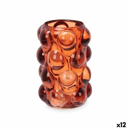 Bougeoir Microsphères Orange Verre 8,4 x 12,5 x 8,4 cm (12 Unités)