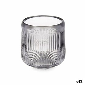 Bougeoir Rayures Gris Verre 9 x 9,5 x 9 cm (12 Unités)