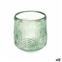 Bougeoir Rayures Vert Verre 9 x 9,5 x 9 cm (12 Unités)