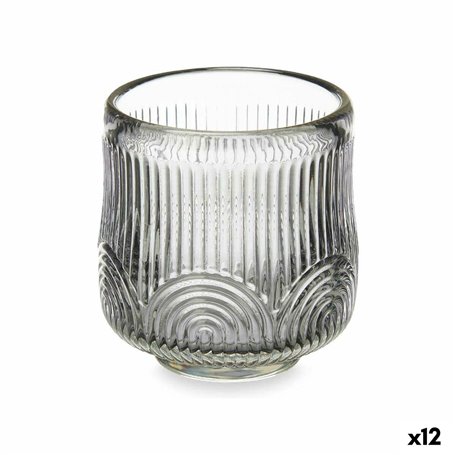 Bougeoir Rayures Gris Verre 7,5 x 7,8 x 7,5 cm (12 Unités)