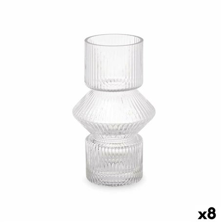 Vase Rayures Transparent Verre 9,5 x 16,5 x 9,5 cm (8 Unités)