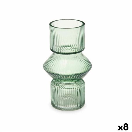 Vase Rayures Vert Verre 9,5 x 16,5 x 9,5 cm (8 Unités)