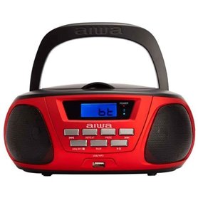 Radio CD portable aiwa BBTU-300RD rouge avec haut-parleurs intégrés av
