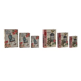 Set de boîtes décoratives Home ESPRIT Marron Bois Toile Floral 22 x 7,