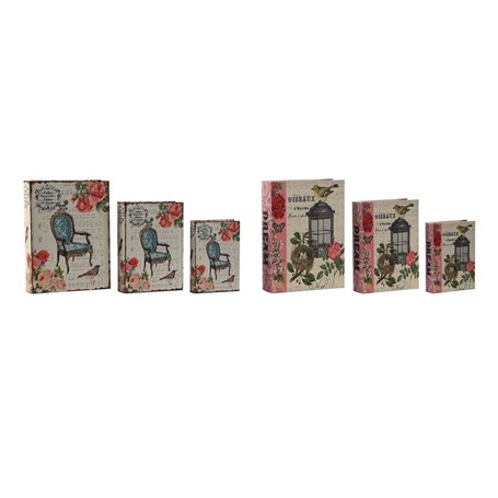 Set de boîtes décoratives Home ESPRIT Marron Bois Toile Floral 22 x 7,