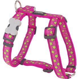 Harnais pour Chien Red Dingo STYLE STARS LIME ON HOT PINK 36-54 cm 30-