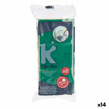 Lot de tampons à récurer Fibre abrasive Jaune Vert Cellulose 9 x 5,5 x