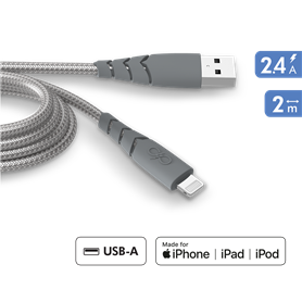 Câble Ultra-renforcé USB A/Lightning 2m 2.4A Gris - Garanti à vie - 10