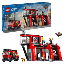 LEGO 60414 City La Caserne et le Camion de Pompiers. Jouet de Figurine
