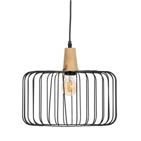 Suspension Noir Naturel Bois Fer 220-240 V 35 x 35 cm