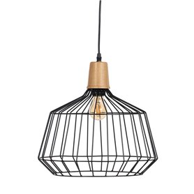 Suspension Noir Naturel Bois Fer 220-240 V 36 x 36 cm