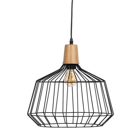 Suspension Noir Naturel Bois Fer 220-240 V 36 x 36 cm