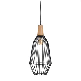 Suspension Noir Naturel Bois Fer 220-240 V 20 x 19,5 cm