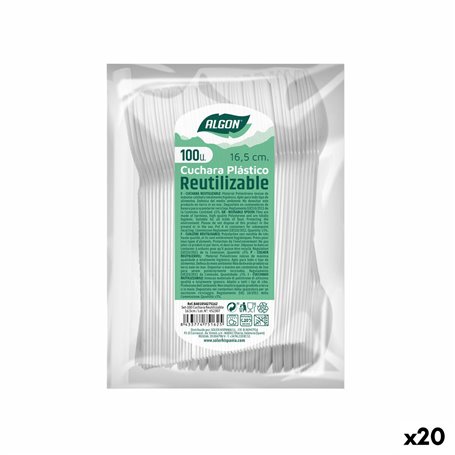 Ensemble de Cuillères Algon Réutilisable Blanc 20 Unités 16,5 cm