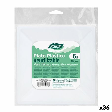 Lot d'assiettes réutilisables Algon Carré Plastique 18 x 18 x 2 cm (36