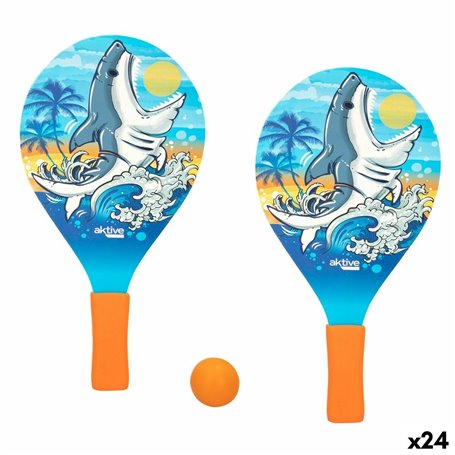 Raquettes de Plage avec Balle Aktive Requin 19,5 x 38 cm (24 Unités)