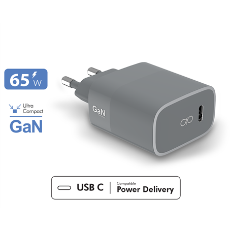 Chargeur maison USB C PD 65W Power Delivery GaN Gris - Garanti à vie F