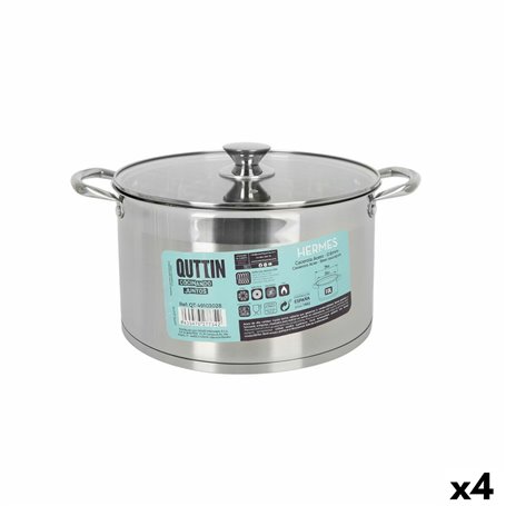 Casserole avec couvercle en verre Quttin Hermes Acier 10 L (4 Unités)