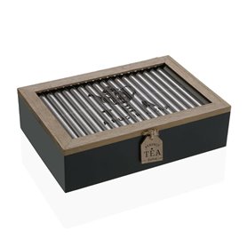 Boîte pour infusions Versa Noir Métal Bois MDF 24 x 6,5 x 16,5 cm