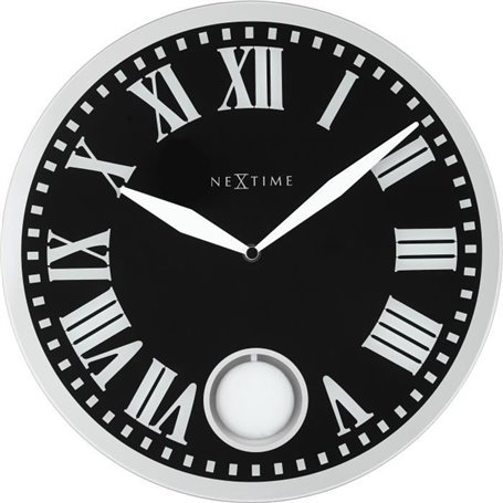 NEXTIME Horloge murale Romana - Verre - Noir - Ø 43 cm