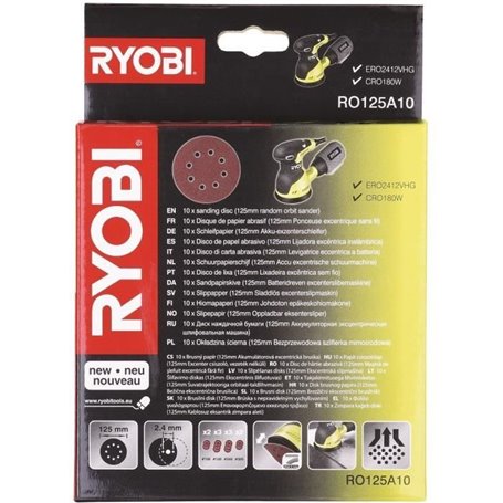 Disques pour ponceuse excentrique RYOBI - Lot de 10 - Diametre 125mm -