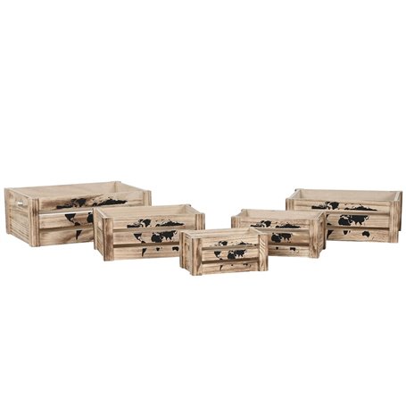 Set de boîtes décoratives Home ESPRIT Marron Noir Bois de paulownia Ma