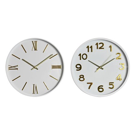 Horloge Murale Home ESPRIT Blanc Doré PVC 30 x 4 x 30 cm (2 Unités)