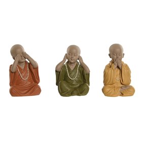Figurine Décorative Home ESPRIT Jaune Vert Orange Moine Oriental 11 x 