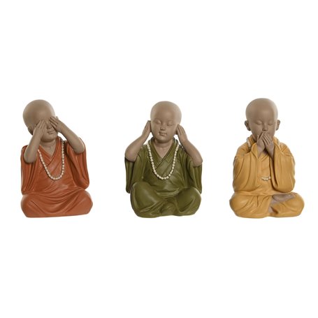 Figurine Décorative Home ESPRIT Jaune Vert Orange Moine Oriental 11 x 