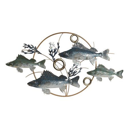 Décoration murale Home ESPRIT Bleu Doré méditerranéen Poissons 91 x 4,