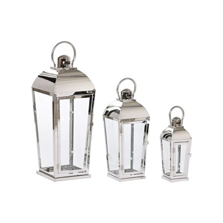 Lanterne Home ESPRIT Argenté Verre Acier Chrome 23 x 23 x 60 cm (3 Piè