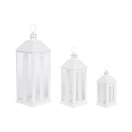 Lanterne Home ESPRIT Blanc Verre Fer Shabby Chic 20 x 20 x 55 cm (3 Pi