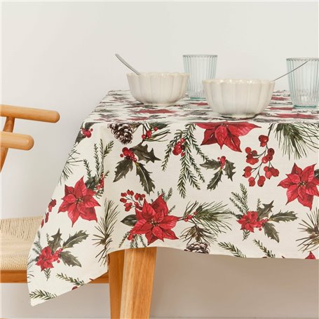 Nappe enduite antitache Muaré Christmas Flowers 140 x 140 cm