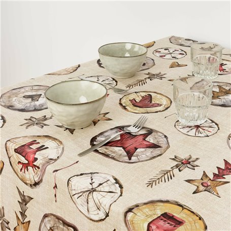 Nappe enduite antitache Muaré Wooden Christmas 100 x 140 cm