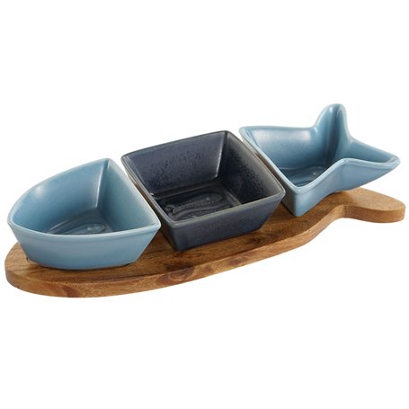 Ensemble à apértif Home ESPRIT Bleu Blue marine Porcelaine Acacia Pois