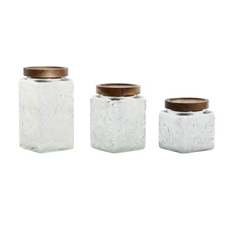 Set de 3 Boites Home ESPRIT Naturel Verre Acacia 500 ml 750 ml 1 L 9,5