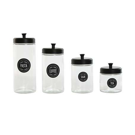 Set de 4 Boites Home ESPRIT Noir Métal Verre 1 L 1,5 L 1,8 L 10,4 x 10