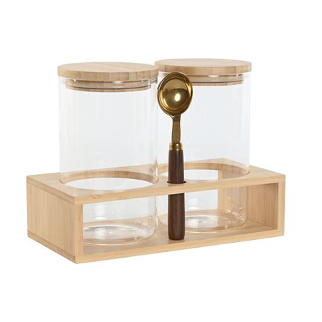 Set de 2 Boites Home ESPRIT Doré Naturel Bambou Verre Borosilicaté 24 