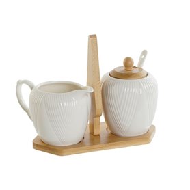 Laitière et sucrier DKD Home Decor Blanc Naturel Bambou Porcelaine 19,