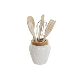 Pot pour ustensiles de cuisine DKD Home Decor Blanc Bambou Porcelaine 