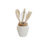 Pot pour ustensiles de cuisine DKD Home Decor Blanc Bambou Porcelaine 