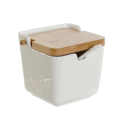 Sucrier DKD Home Decor Blanc Naturel Bambou Porcelaine 10,5 x 9 x 9 cm