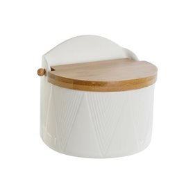 Salière avec couvercle DKD Home Decor Blanc Naturel Bambou Porcelaine 