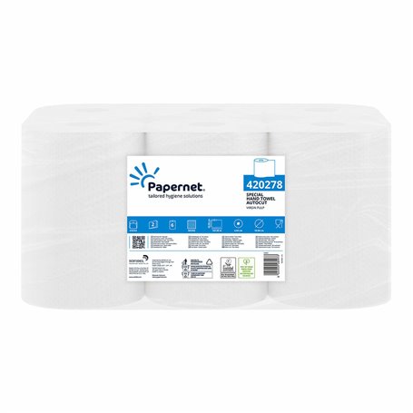 Papier séchage de main Papernet Autocut 418997 Blanc Double couche 6 U